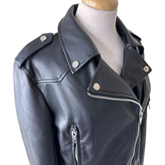 GREY LAB Faux Leather Biker Jacket Black Silver Hardware Size SMALL - Picture 5 of 11